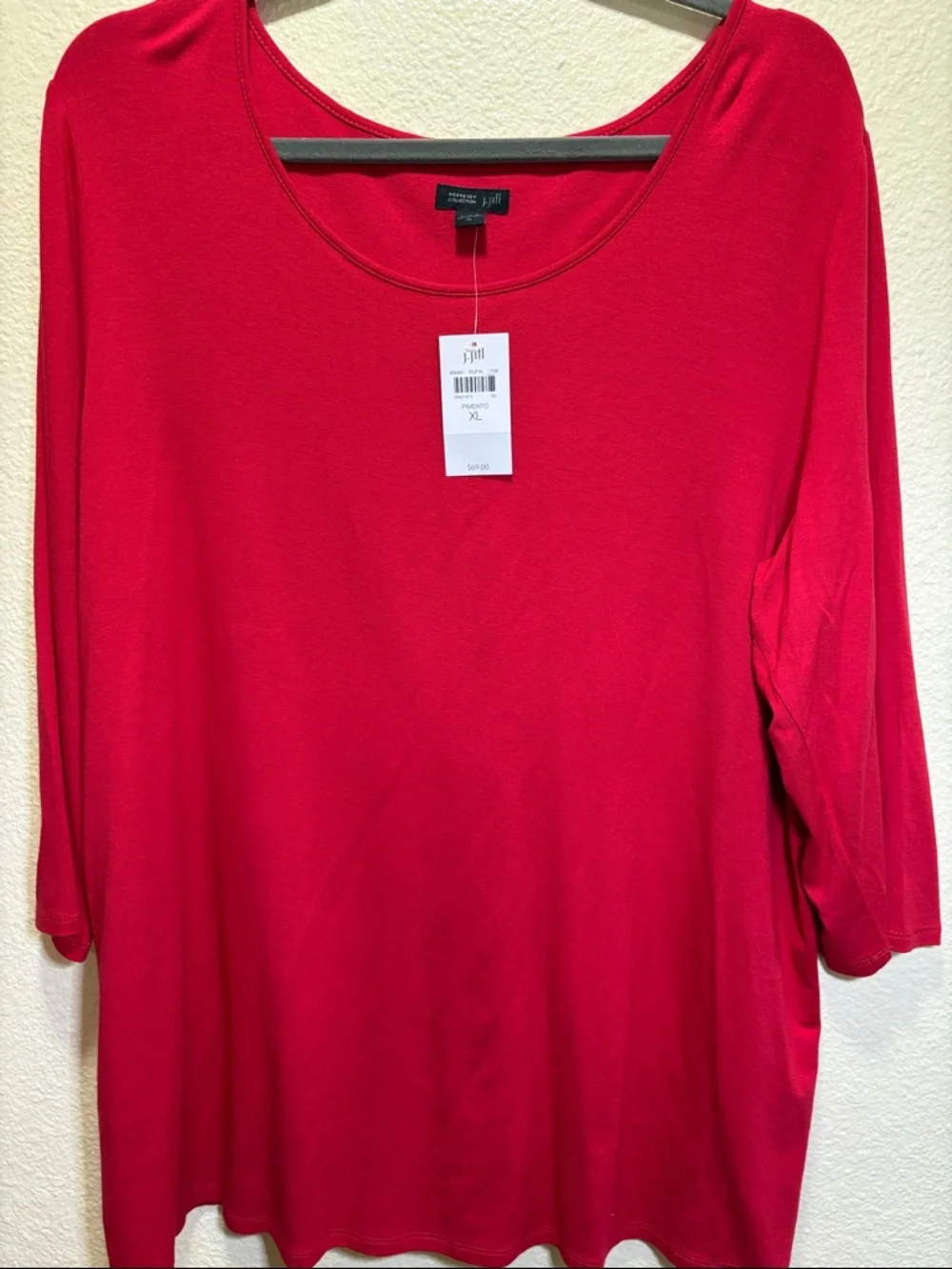 J. Jill Red Scoop Neck Long Sleeve Top - Picture 2 of 9